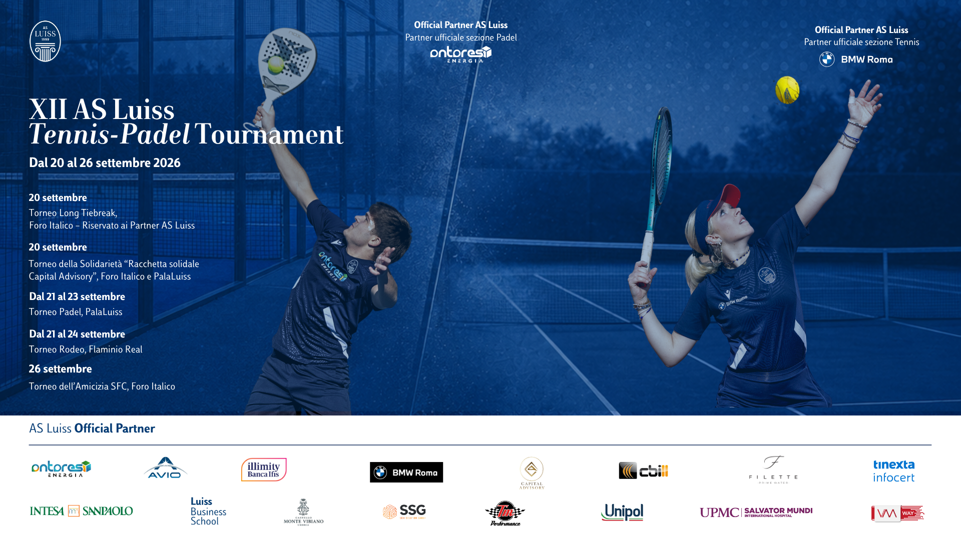 Si avvicina la XII Edizione dell’AS Luiss Tennis-Padel Tournament, l’atteso torneo di Tennis e Padel targato AS Luiss, in programma dal 20 al 26 settembre 2026.
