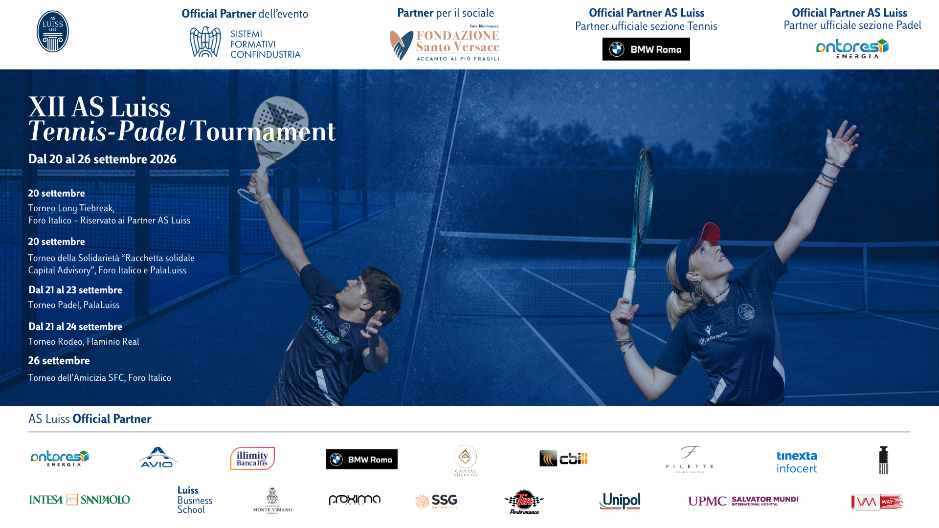 Si avvicina la XII Edizione dell’AS Luiss Tennis-Padel Tournament, l’atteso torneo di Tennis e Padel targato AS Luiss, in programma dal 20 al 26 settembre 2026.